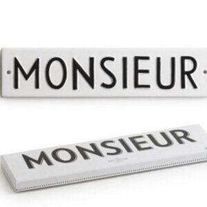 ROSANNA Word Play Monsieur Porcelain Wall Sign BNWT Barber Shop Man Cave French